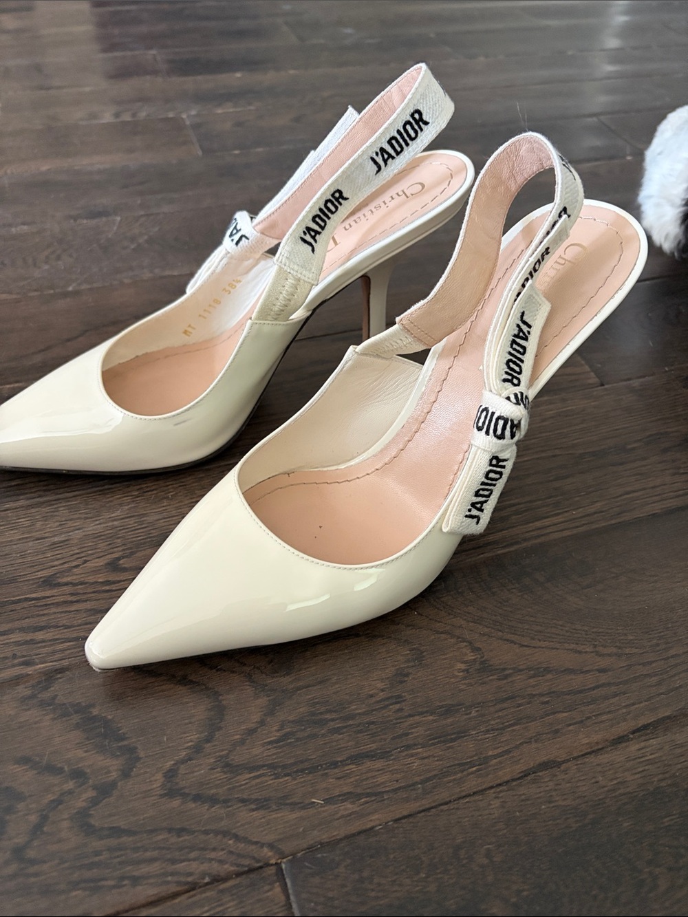 Dior Cream Patent Leather Slingback Pumps with J'ADIOR Strap
